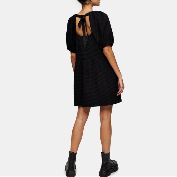 Topshop Black Puff Sleeve Tea Dress - Picture 2 of 9